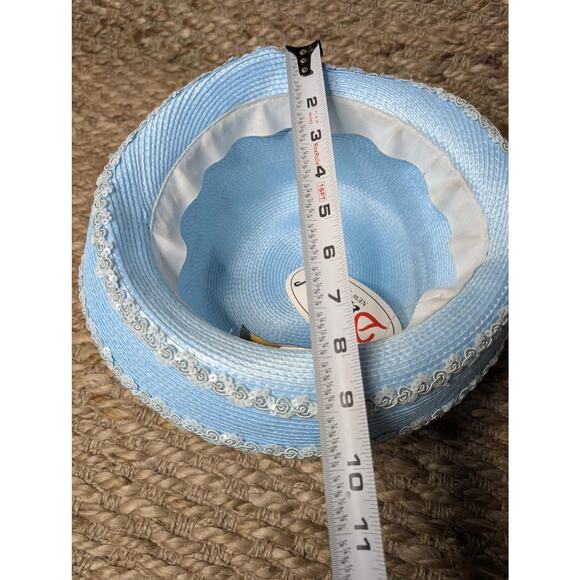 NEW! Deborah New York Light Blue Straw Derby Hat Fashion Church One Size